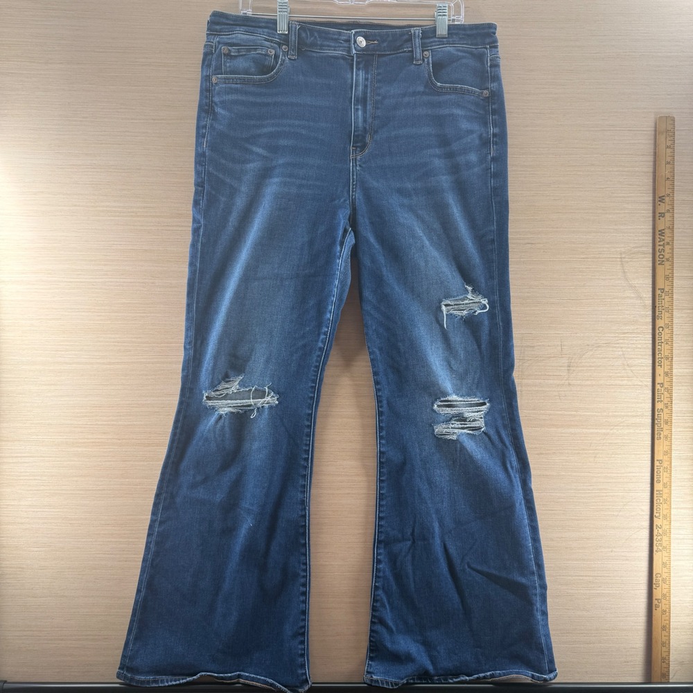 American Eagle Womens 16 Next Level Stretch High Rise Distressed Flare Jeans